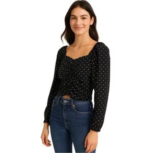 NWT H&M Dots Ruched Long Puff Sleeve Crop